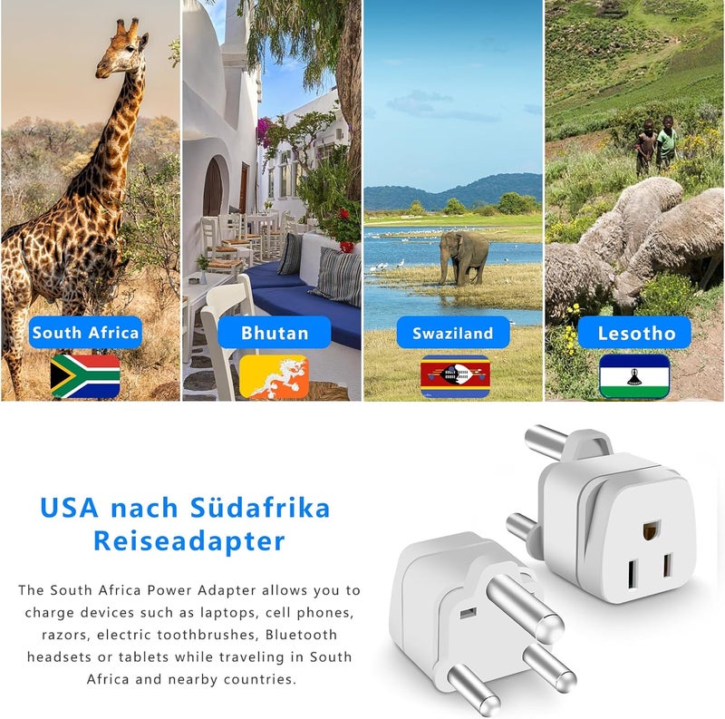 OFOAEEA South Africa Travel Plug Adapter,South Africa Plug Adapter 3 Prong Safe Grounded USA to Any Type M for Country Such as Botswana,Nepal Pakistan,Namibia and More,White 2 Pack - Image 4